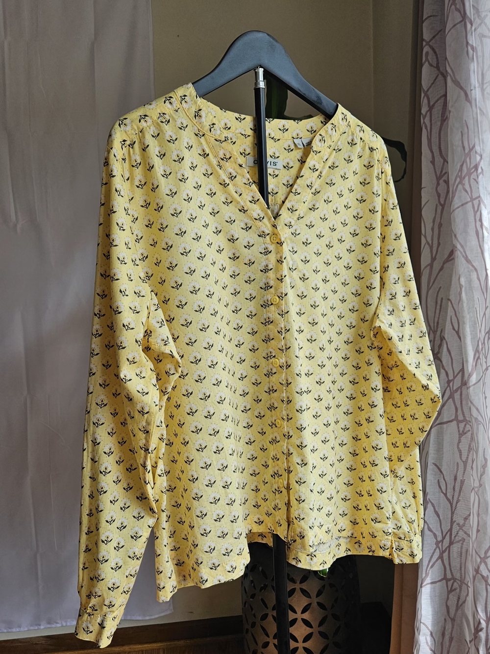 ​Orvis 100% Cotton Floral Block Print Blouse Yellow Casual Boho Size XL - Picture 3 of 14